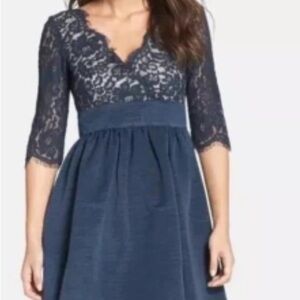 Eliza J navy lace fit and flare dress with POCKETS!!
